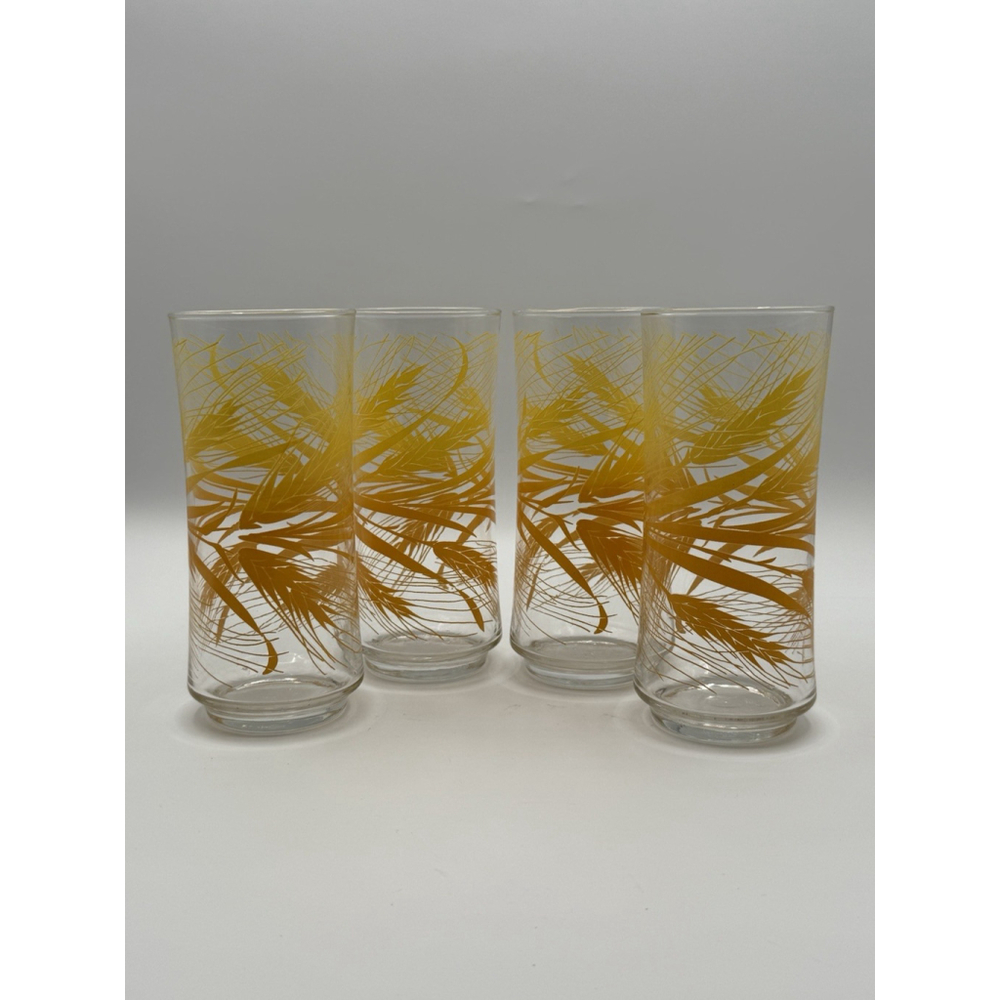 Set of 4 Vintage Libby Golden Wheat Tumblers Drinking Glasses 16oz - 6.5"